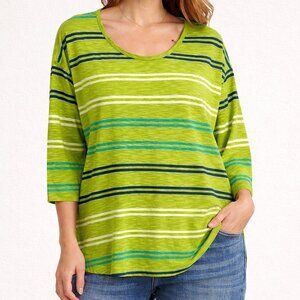 T by Talbots Lime Green Striped Tee – Size 2X – 100% Cotton